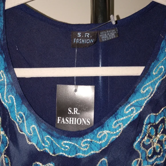 Nwt S R Fashion Navy Floral Embroidered Boho Cotton Dress Free Size - Picture 6 of 8